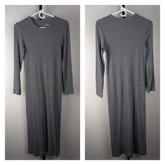 COS gray long sleeve ribbed knit maxi dress cotton blend - Picture 2 of 7